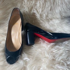 Authentic Christian Louboutin Black Patent Leather Peep Toe Pumps